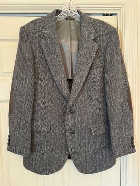 Harris Tweed Stafford Mens Herringbone Sport Coat Jacket Blazer Elbow Patch 34